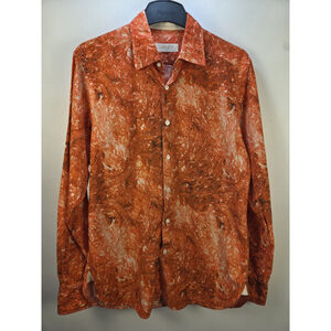 Liberty London Men's Long Sleeves Orange Shirt Size 15 1/2 39 Made In Italy